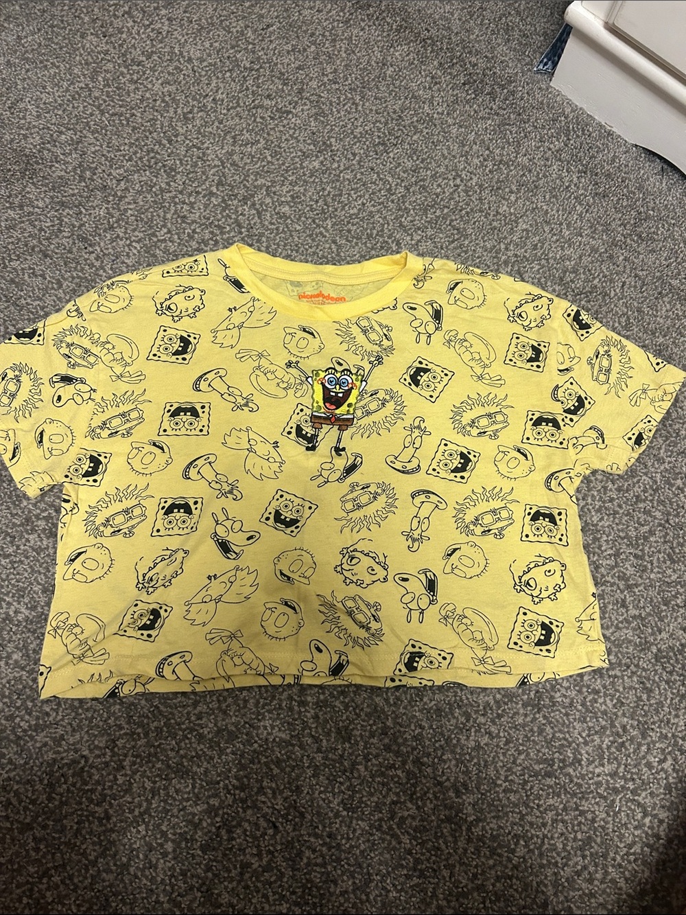 Nickelodeon Yellow SpongeBob All-Over Print Crop Tee